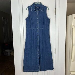 Vintage 90’s Eddie Bauer Denim Sleeveless Button Down Midi-Maxi Dress